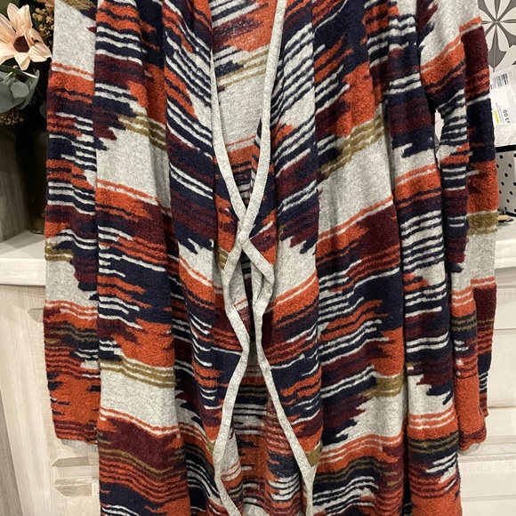 Lucky Brand Sweater Waterfall Cardigan Aztec Drape Open Front Western Small - Picture 12 of 12